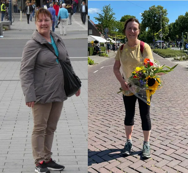 Lizette Tabak voor en na 20 kilo te zijn afgevallen