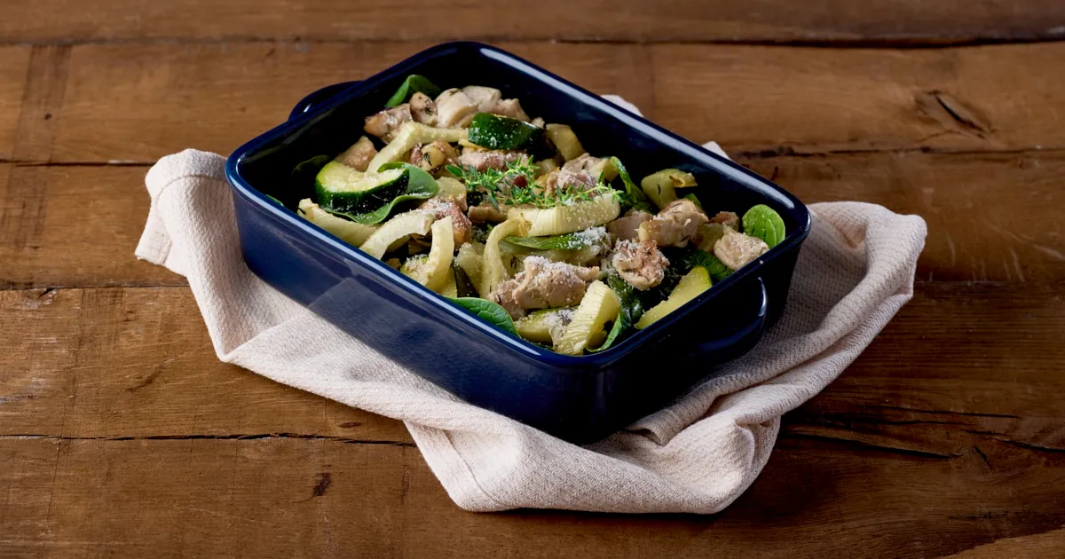 Gegratineerde kipdijfilet met venkel en spinazie