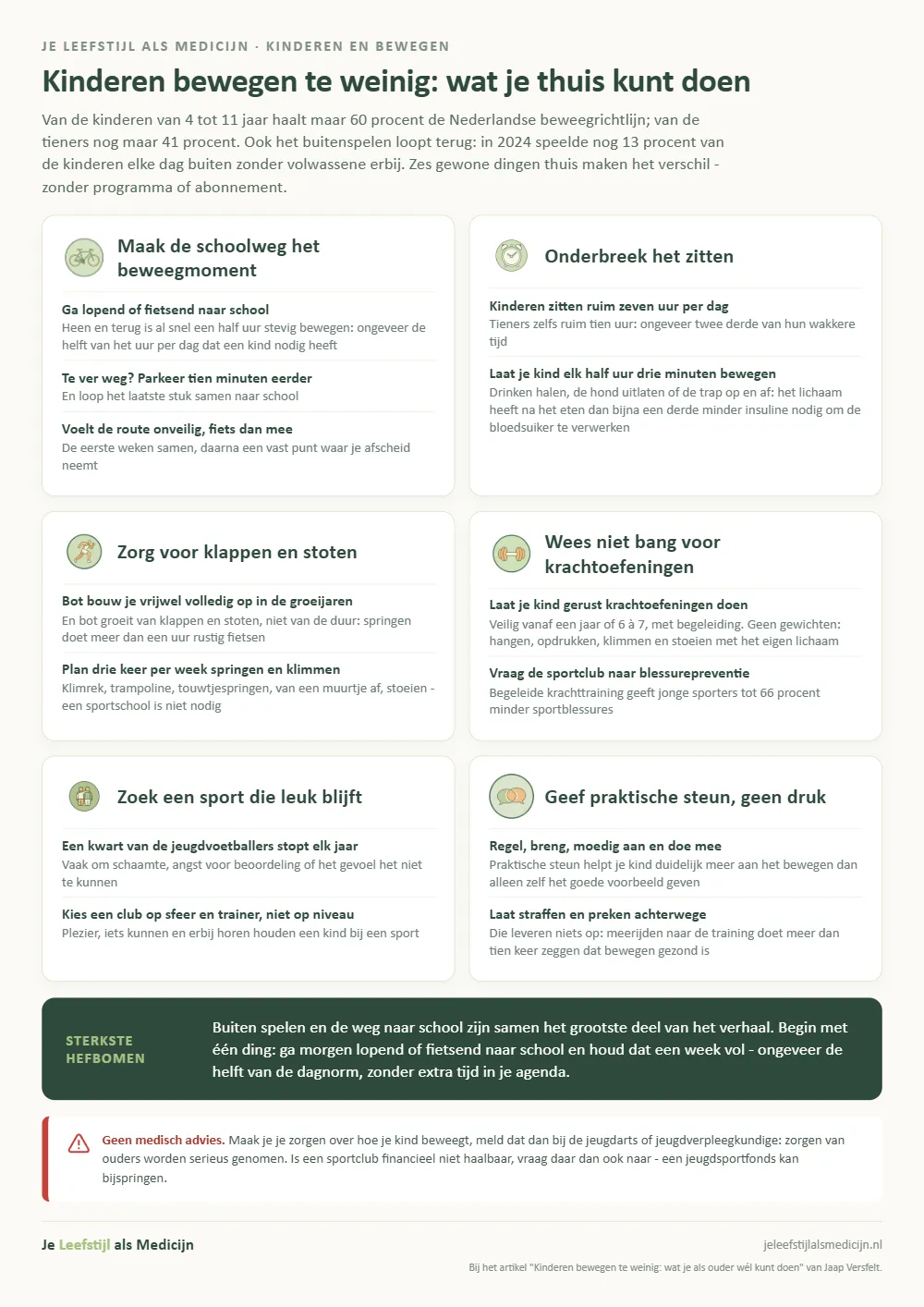 Infographic: kinderen bewegen te weinig - zes dingen die je thuis kunt doen, van lopend naar school tot een sport die leuk blijft