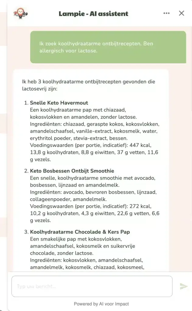 screenshot van lampie de ai assistent in actie