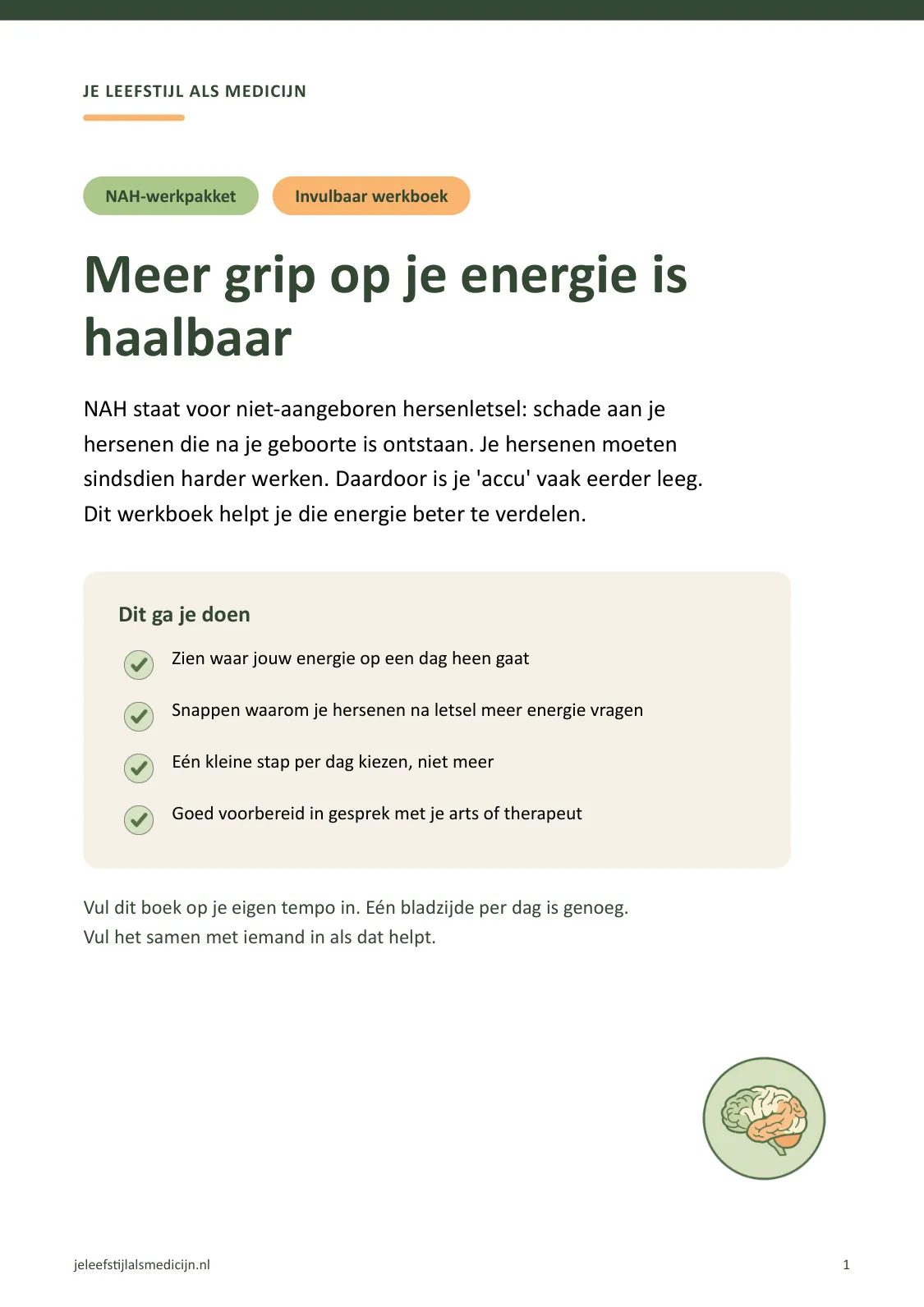 Voorpagina van Werkboek niet-aangeboren hersenletsel