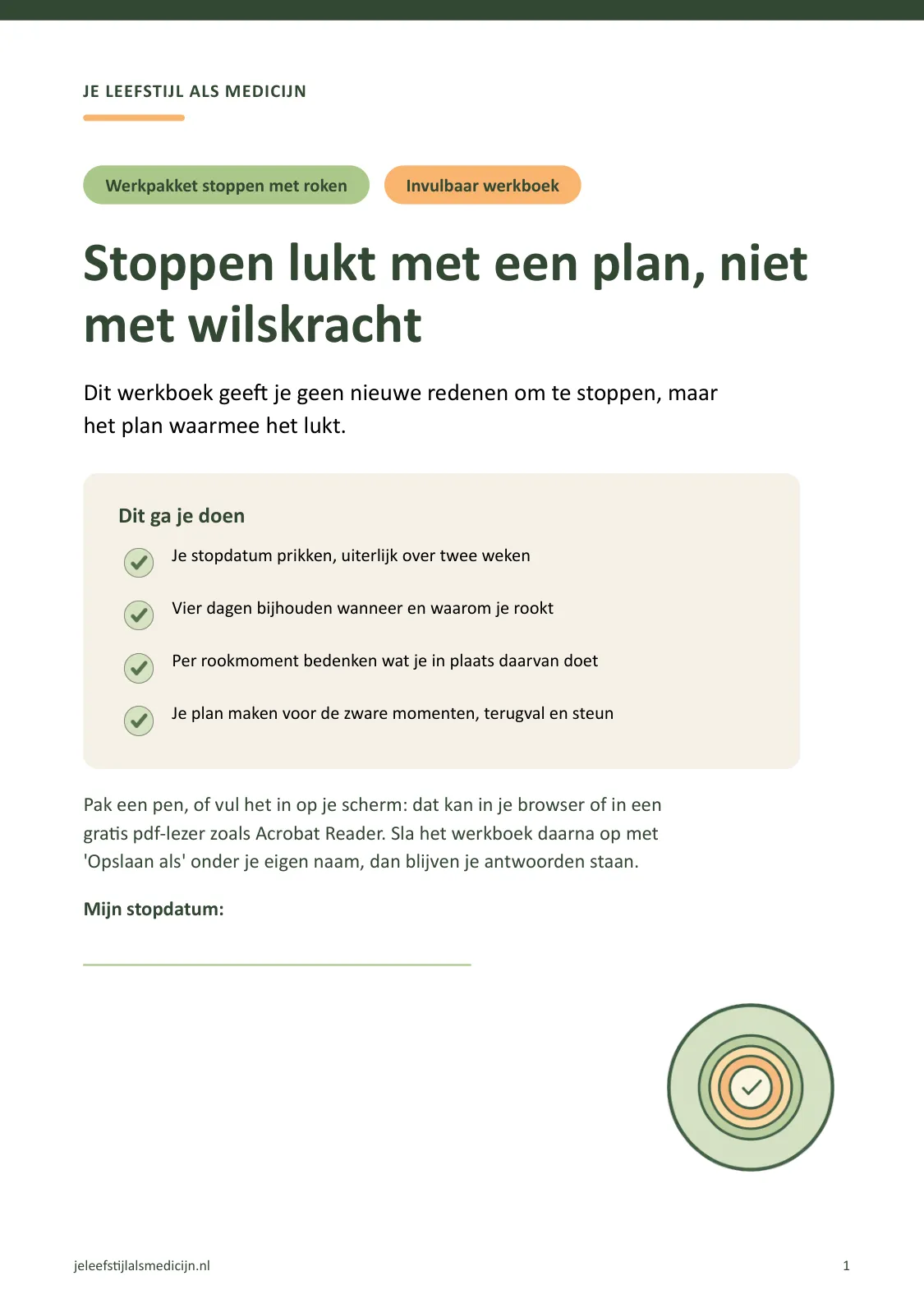 Voorpagina van Werkboek stoppen met roken
